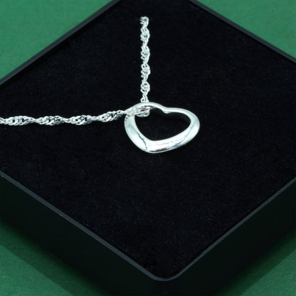 925 Sterling Silver Singapore Chain With Open Heart Pendant Necklace, Valentine’s Day Gift for Her, Supplied in Gift Box