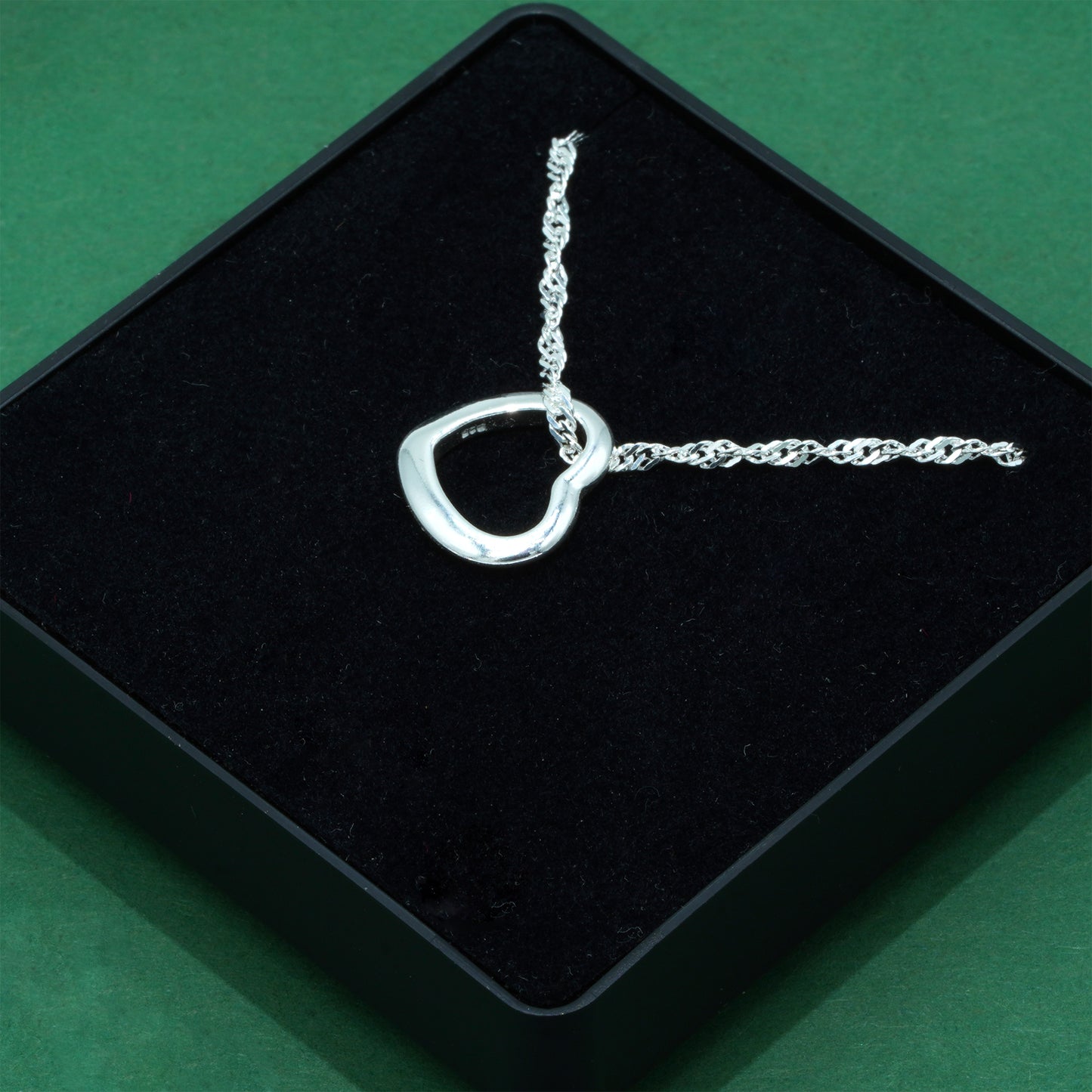 925 Sterling Silver Singapore Chain With Open Heart Pendant Necklace, Valentine’s Day Gift for Her, Supplied in Gift Box