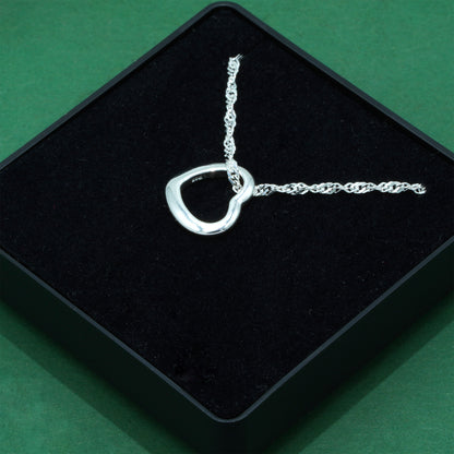 925 Sterling Silver Singapore Chain With Open Heart Pendant Necklace, Valentine’s Day Gift for Her, Supplied in Gift Box