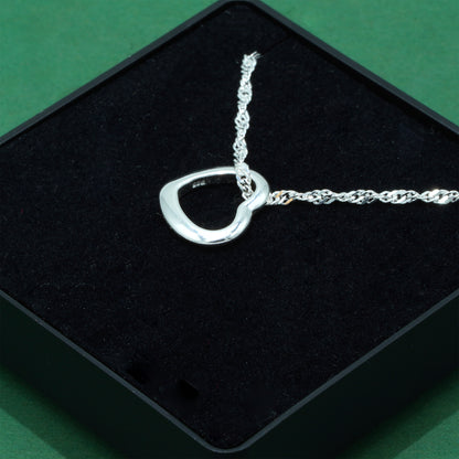 925 Sterling Silver Singapore Chain With Open Heart Pendant Necklace, Valentine’s Day Gift for Her, Supplied in Gift Box