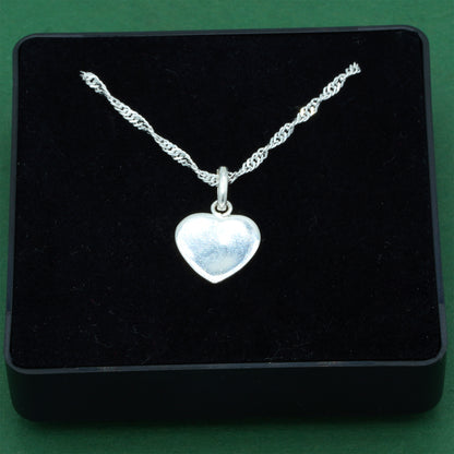925 Sterling Silver Singapore Chain With Flat Heart Pendant Necklace, Valentine’s Day Gift for Her, Supplied in Gift Box