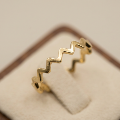 18k Flash Gold Plated Geometric Wave Zig Zag Ring Band
