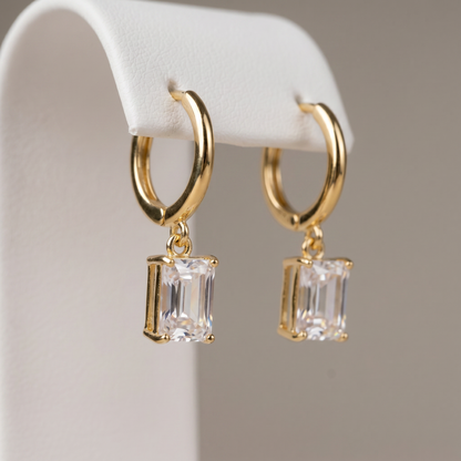 Gold Plated Baguette Stone Huggie Earrings