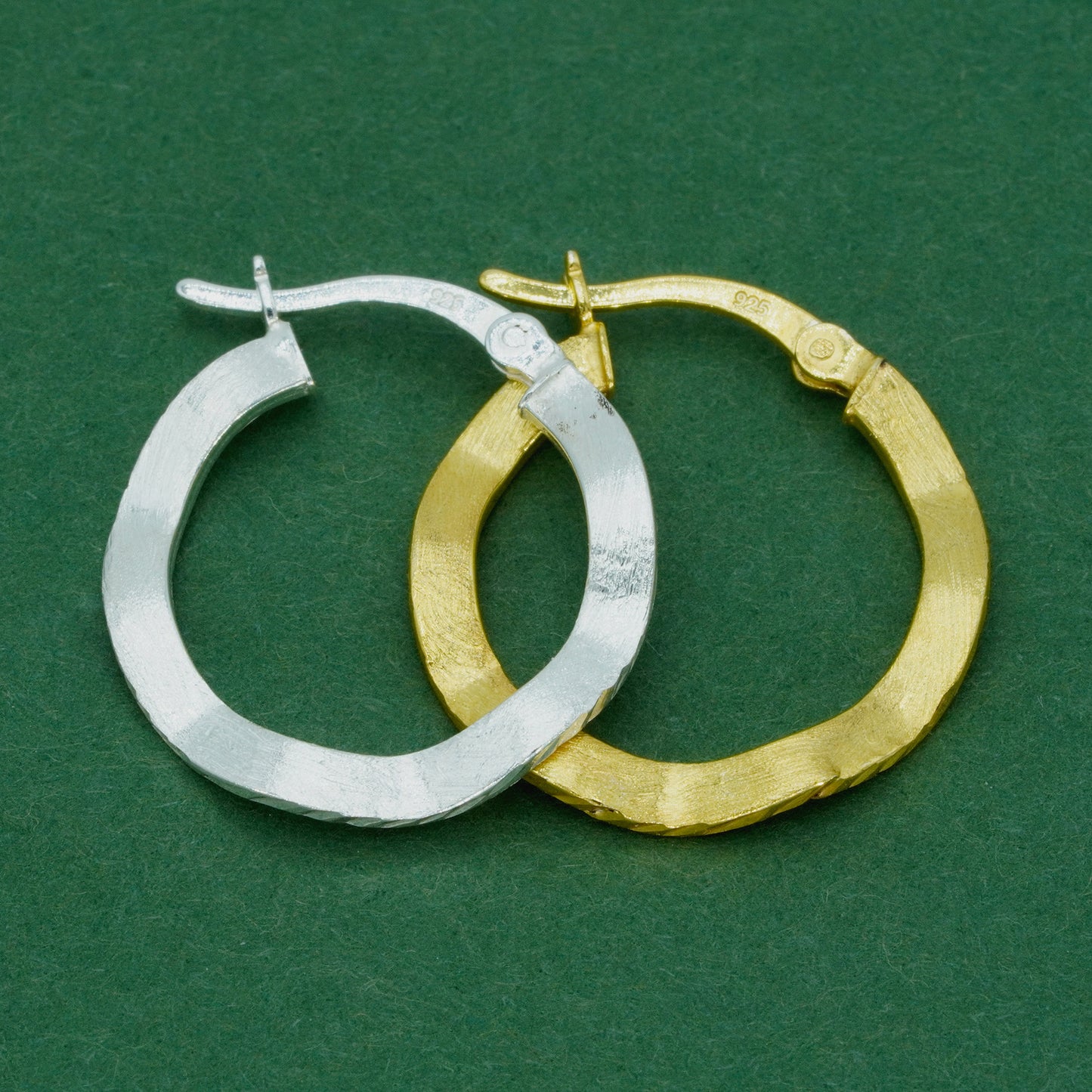 Vintage Effect Wavy Creole Hoop Earrings - 18k Gold Plated/925 Sterling Silver