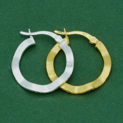 Vintage Effect Wavy Creole Hoop Earrings - 18k Gold Plated/925 Sterling Silver