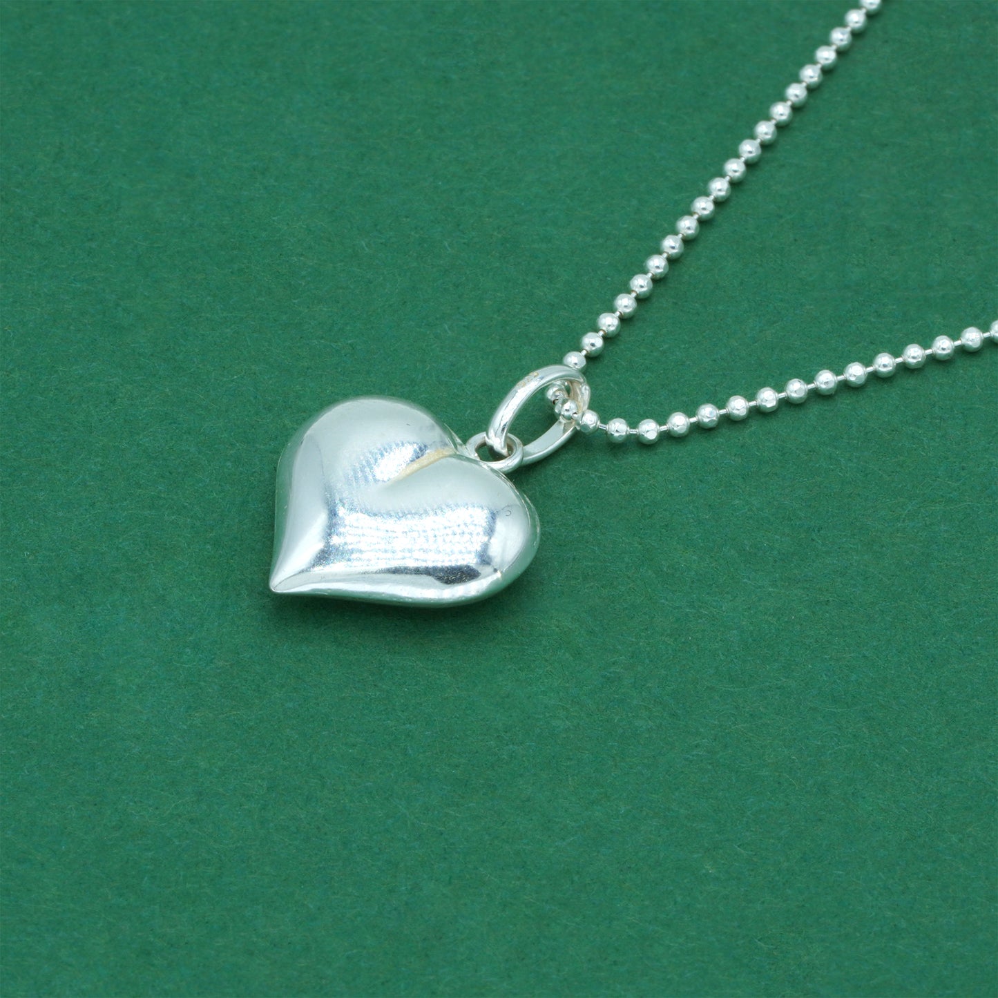 925 Sterling Silver Ball Bead Chain With Puffed Heart Pendant Necklace – Valentine’s Day Romantic Gift for Her, Minimalist Silver Jewelry