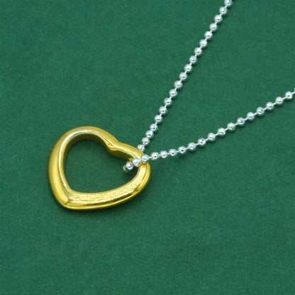 925 Sterling Silver Ball Chain With 18k Flash Gold Plated Open Heart Pendant Necklace – Valentine’s Day Romantic Gift for Her