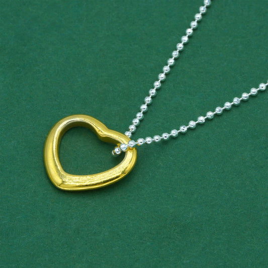 925 Sterling Silver Ball Chain With 18k Flash Gold Plated Open Heart Pendant Necklace – Valentine’s Day Romantic Gift for Her