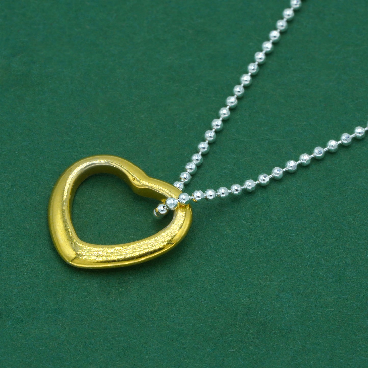 925 Sterling Silver Ball Chain With 18k Flash Gold Plated Open Heart Pendant Necklace – Valentine’s Day Romantic Gift for Her