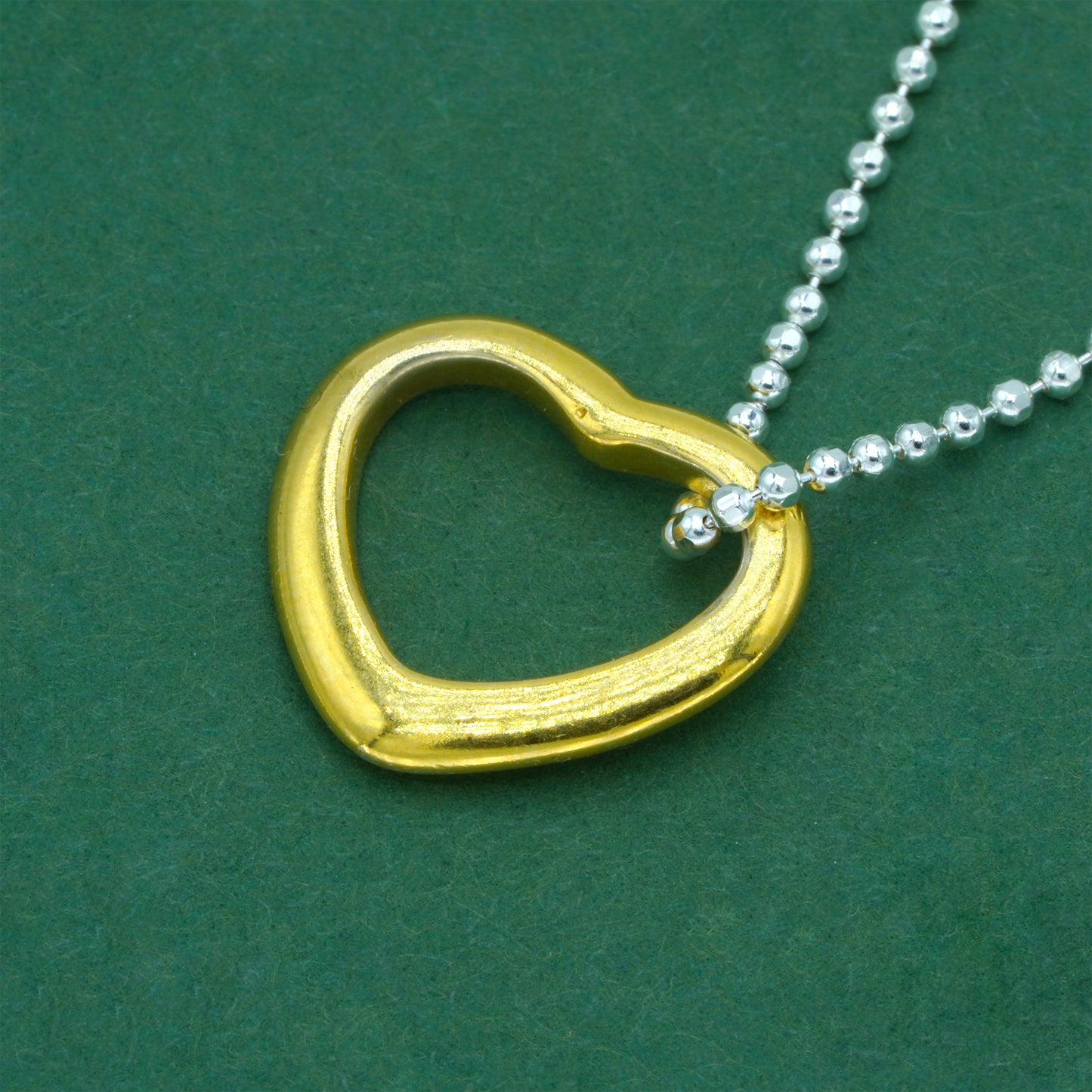 925 Sterling Silver Ball Chain With 18k Flash Gold Plated Open Heart Pendant Necklace – Valentine’s Day Romantic Gift for Her