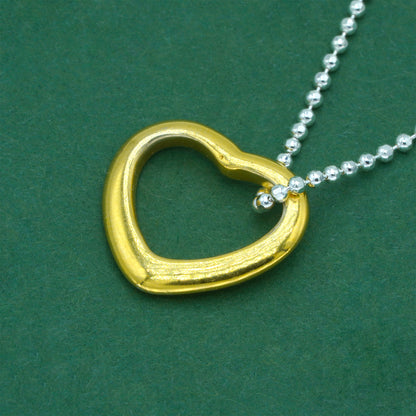 925 Sterling Silver Ball Chain With 18k Flash Gold Plated Open Heart Pendant Necklace – Valentine’s Day Romantic Gift for Her