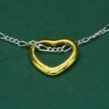 925 Sterling Silver Fiagro Chain With 18k Flash Plated Gold Heart Pendant | Valentine’s Day Bracelet | 18k Gold Heart Bracelet Gift for Her