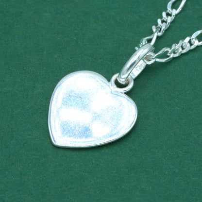 925 Sterling Silver Flat Heart Pendant Necklace with Figaro Chain – Valentine’s Day Minimalist Love Necklace, Romantic Gift for Her