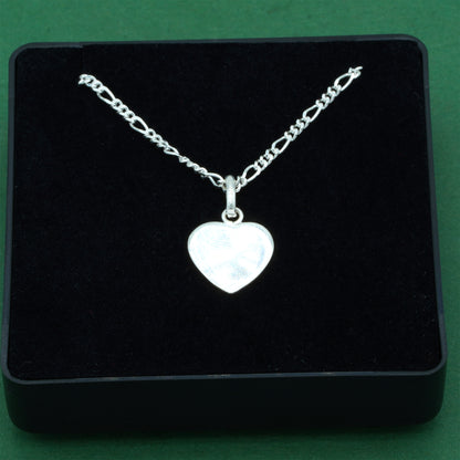 925 Sterling Silver Figaro Chain With Flat Heart Pendant Necklace, Valentine’s Day Gift for Her, Supplied in Gift Box