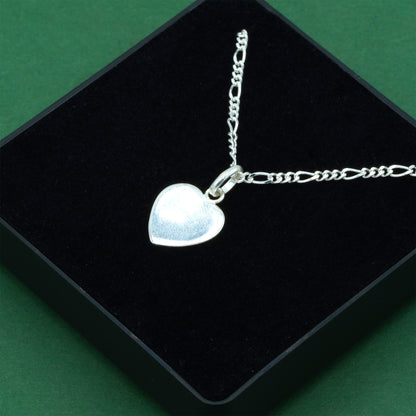 925 Sterling Silver Figaro Chain With Flat Heart Pendant Necklace, Valentine’s Day Gift for Her, Supplied in Gift Box