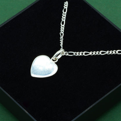925 Sterling Silver Figaro Chain With Flat Heart Pendant Necklace, Valentine’s Day Gift for Her, Supplied in Gift Box