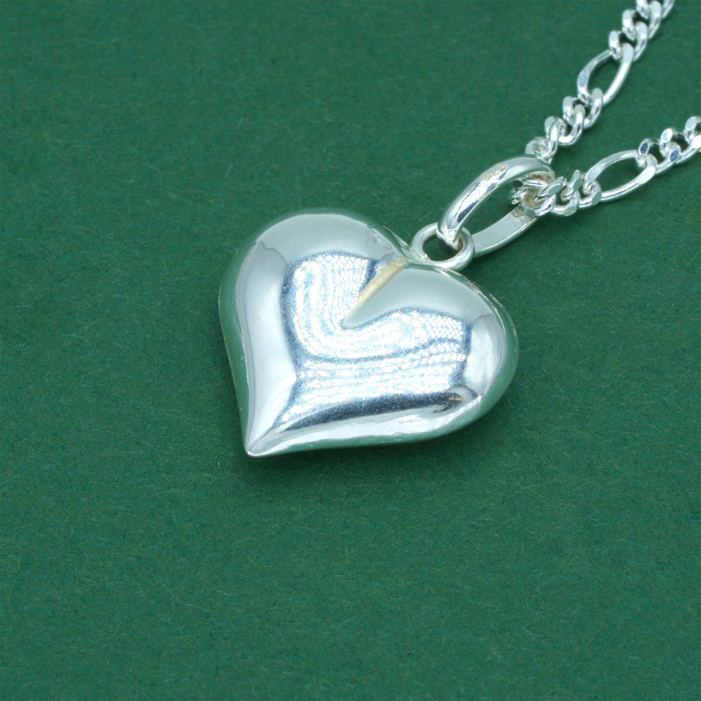 925 Sterling Silver Diamond Cut Figaro Chain With Puffed Heart Pendant Necklace – Valentine’s Day Romantic Gift for Her, Minimalist Silver