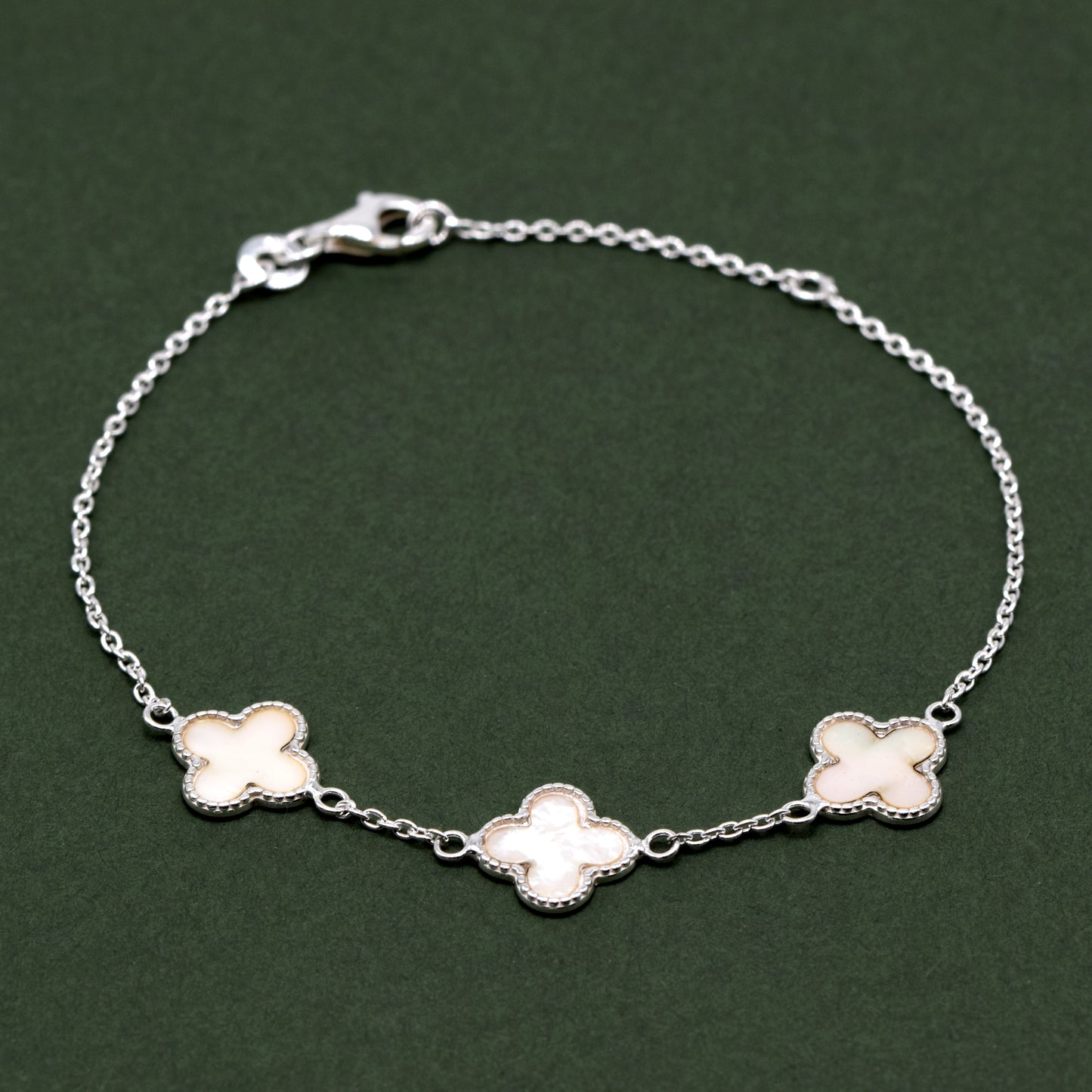 Sterling Silver Triple Four Leaf Clover Motif Bracelet