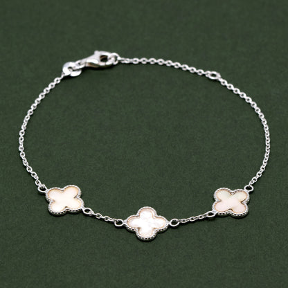 Sterling Silver Triple Four Leaf Clover Motif Bracelet