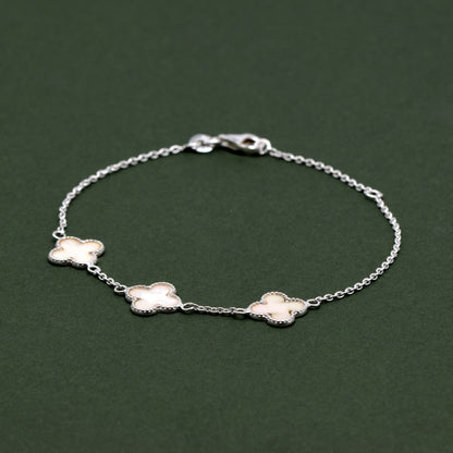 Sterling Silver Triple Four Leaf Clover Motif Bracelet