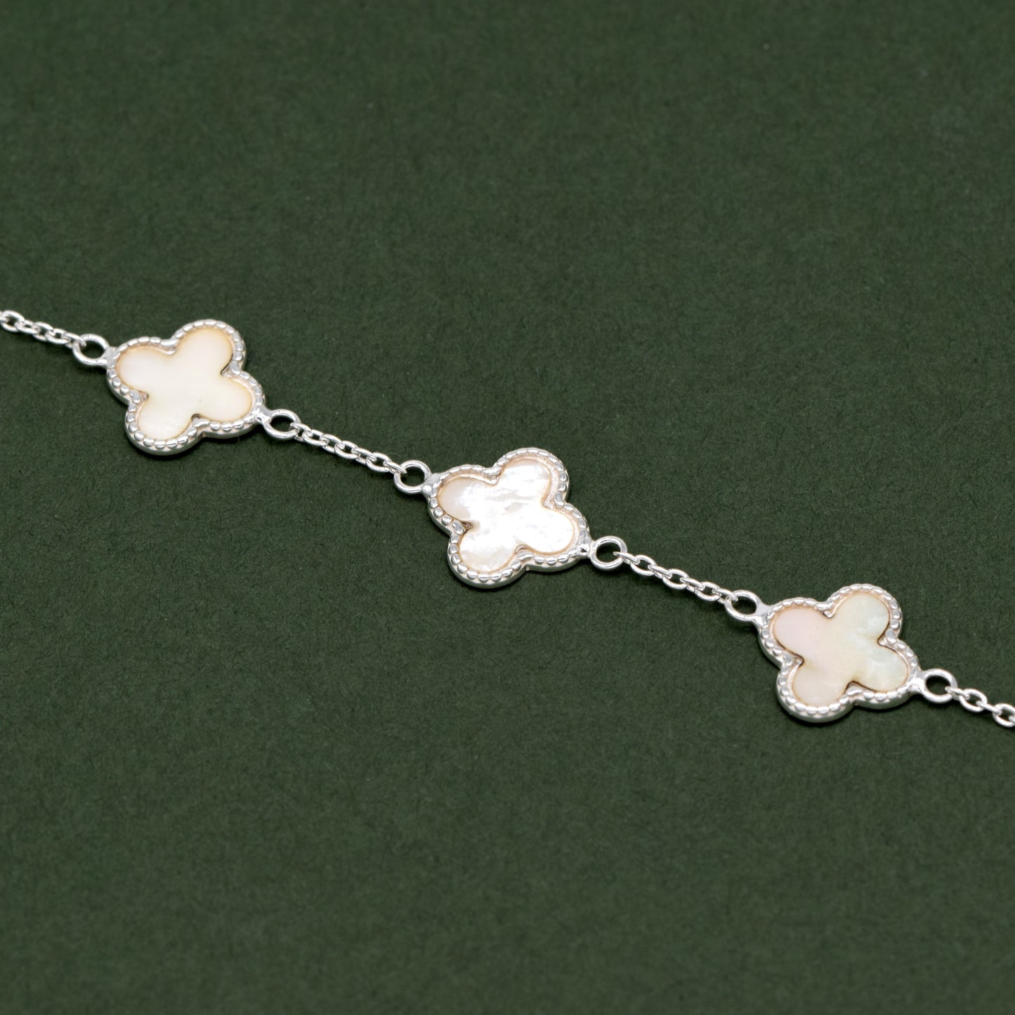 Sterling Silver Triple Four Leaf Clover Motif Bracelet