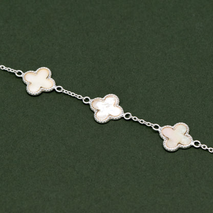 Sterling Silver Triple Four Leaf Clover Motif Bracelet