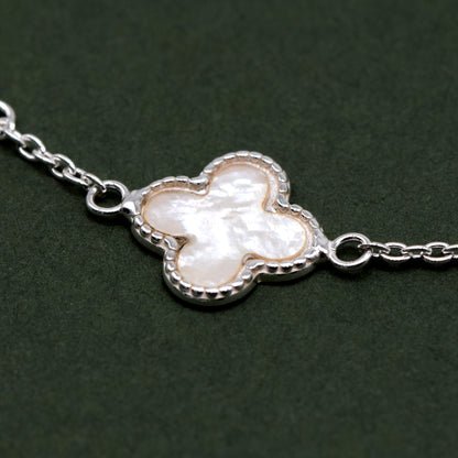 Sterling Silver Triple Four Leaf Clover Motif Bracelet