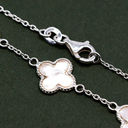 Sterling Silver Triple Four Leaf Clover Motif Bracelet