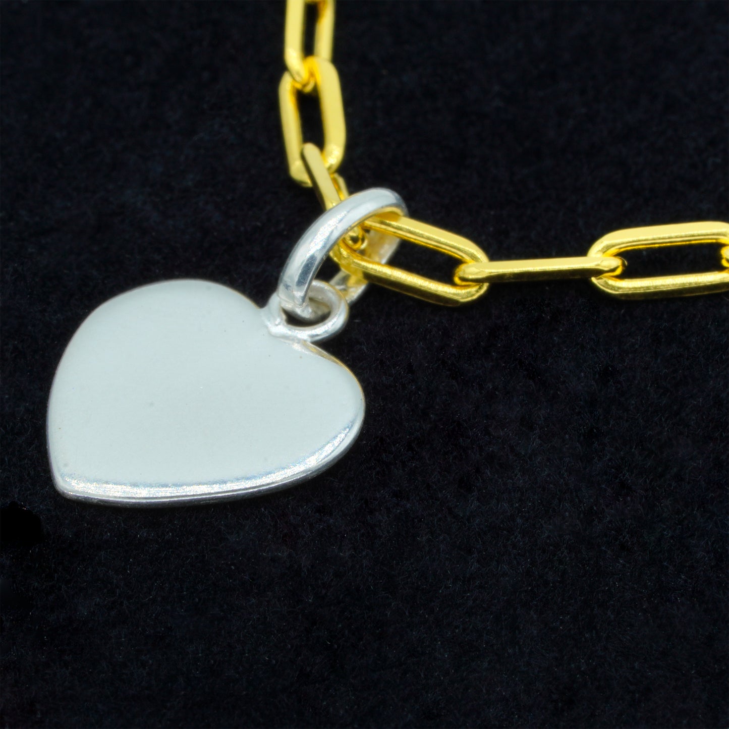 925 Sterling Silver Flat Heart Pendant Necklace With 18k Flash Gold Plated Paperclip Link Chain, Valentine’s Day Gift for Her, Supplied in Gift Box