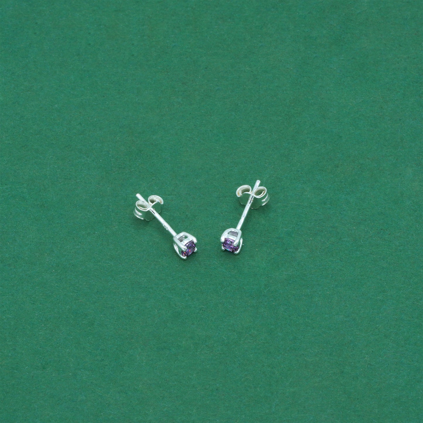 925 Sterling Silver Amethyst CZ Stud Earrings 4mm, Light Purple Cubic Zirconia Studs, Minimal Dainty Crystal Earrings