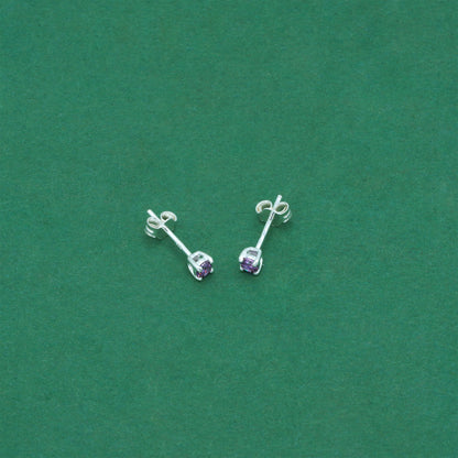 925 Sterling Silver Amethyst CZ Stud Earrings 4mm, Light Purple Cubic Zirconia Studs, Minimal Dainty Crystal Earrings
