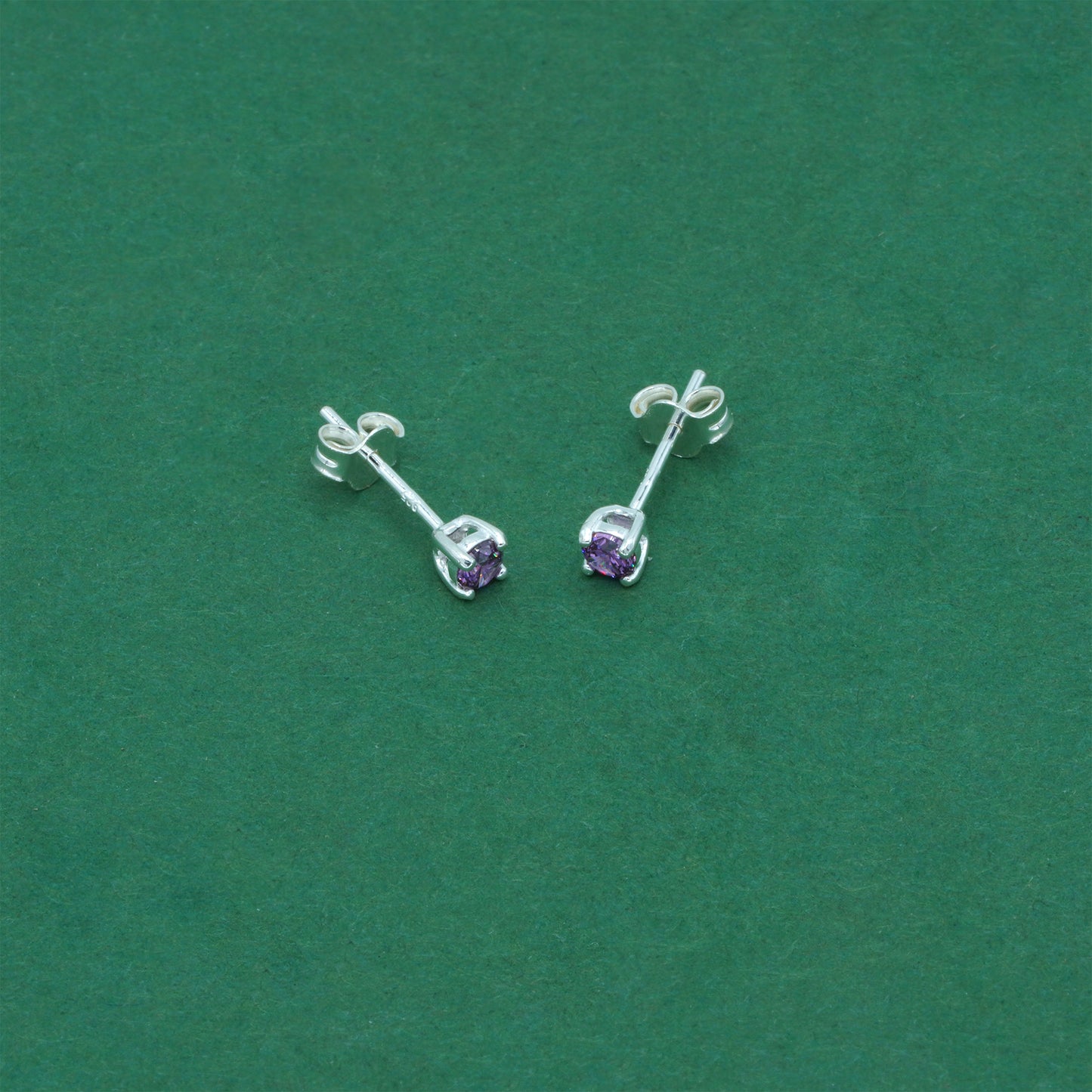 925 Sterling Silver Amethyst CZ Stud Earrings 4mm, Light Purple Cubic Zirconia Studs, Minimal Dainty Crystal Earrings