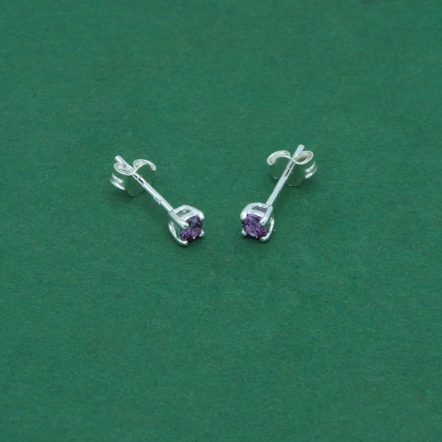 925 Sterling Silver Amethyst CZ Stud Earrings 4mm, Light Purple Cubic Zirconia Studs, Minimal Dainty Crystal Earrings
