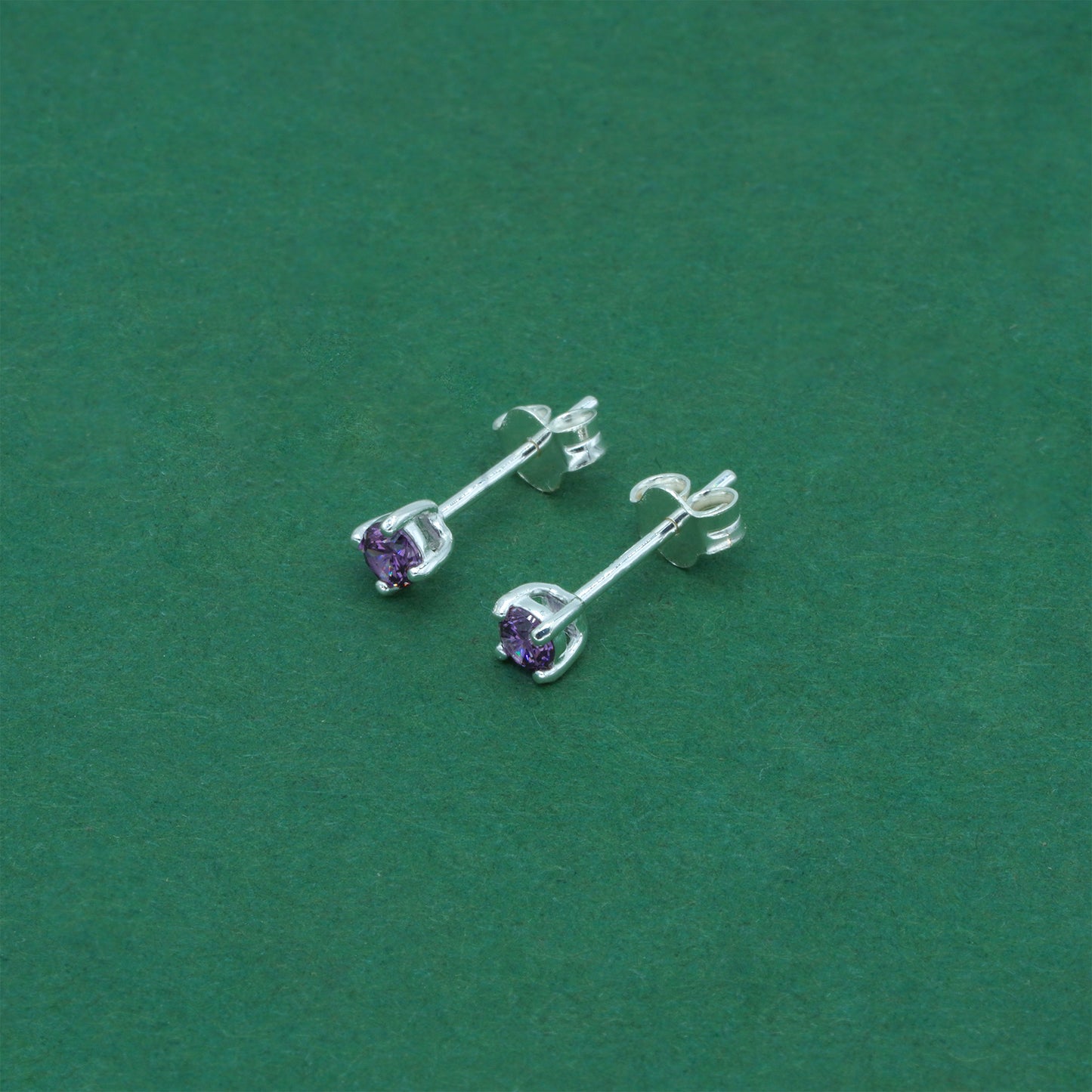 925 Sterling Silver Amethyst CZ Stud Earrings 4mm, Light Purple Cubic Zirconia Studs, Minimal Dainty Crystal Earrings