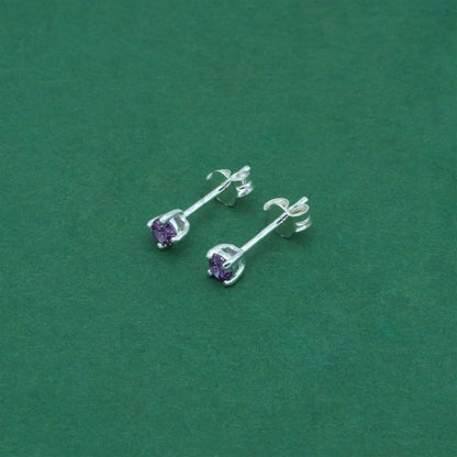 925 Sterling Silver Amethyst CZ Stud Earrings 4mm, Light Purple Cubic Zirconia Studs, Minimal Dainty Crystal Earrings