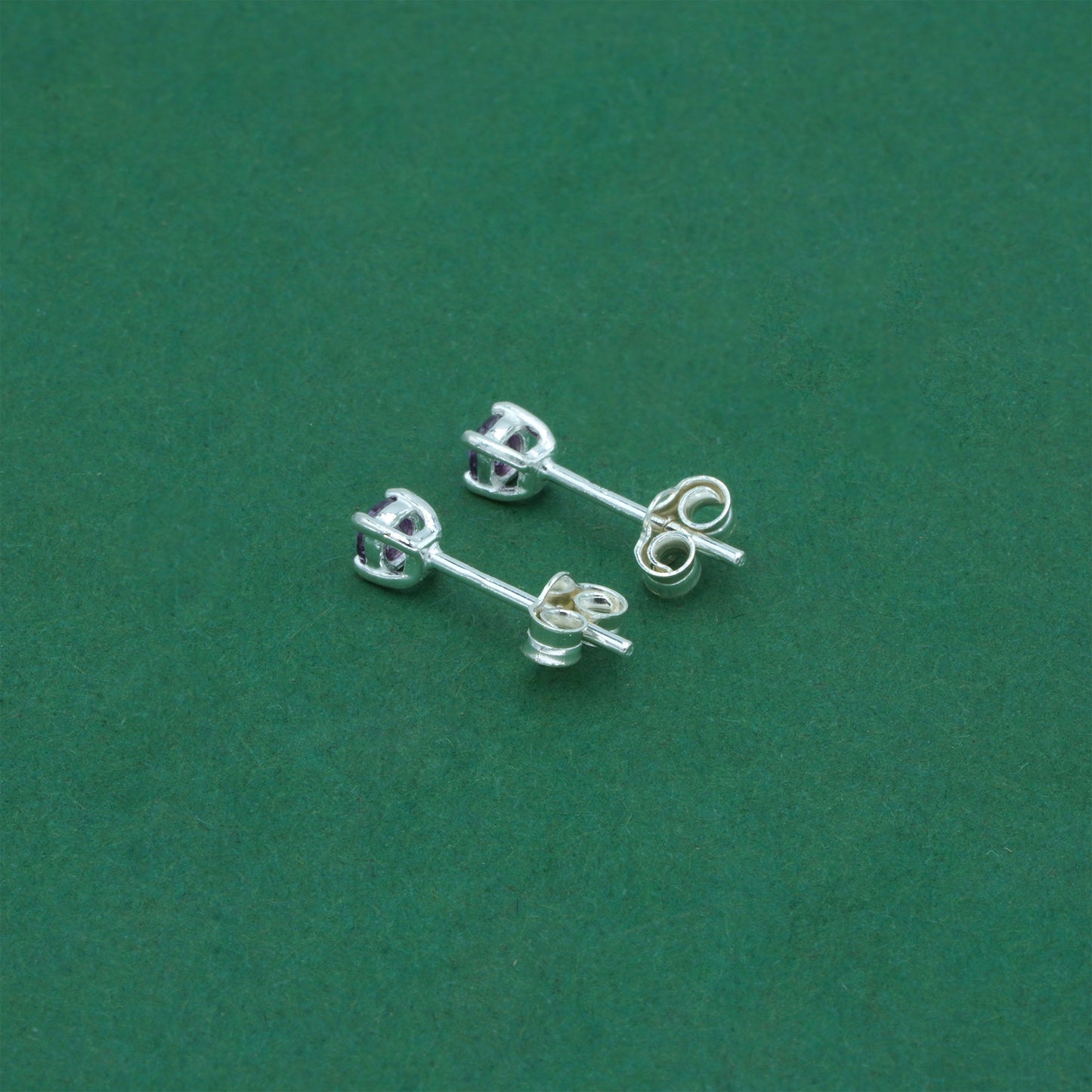 925 Sterling Silver Amethyst CZ Stud Earrings 4mm, Light Purple Cubic Zirconia Studs, Minimal Dainty Crystal Earrings