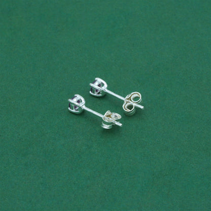 925 Sterling Silver Amethyst CZ Stud Earrings 4mm, Light Purple Cubic Zirconia Studs, Minimal Dainty Crystal Earrings
