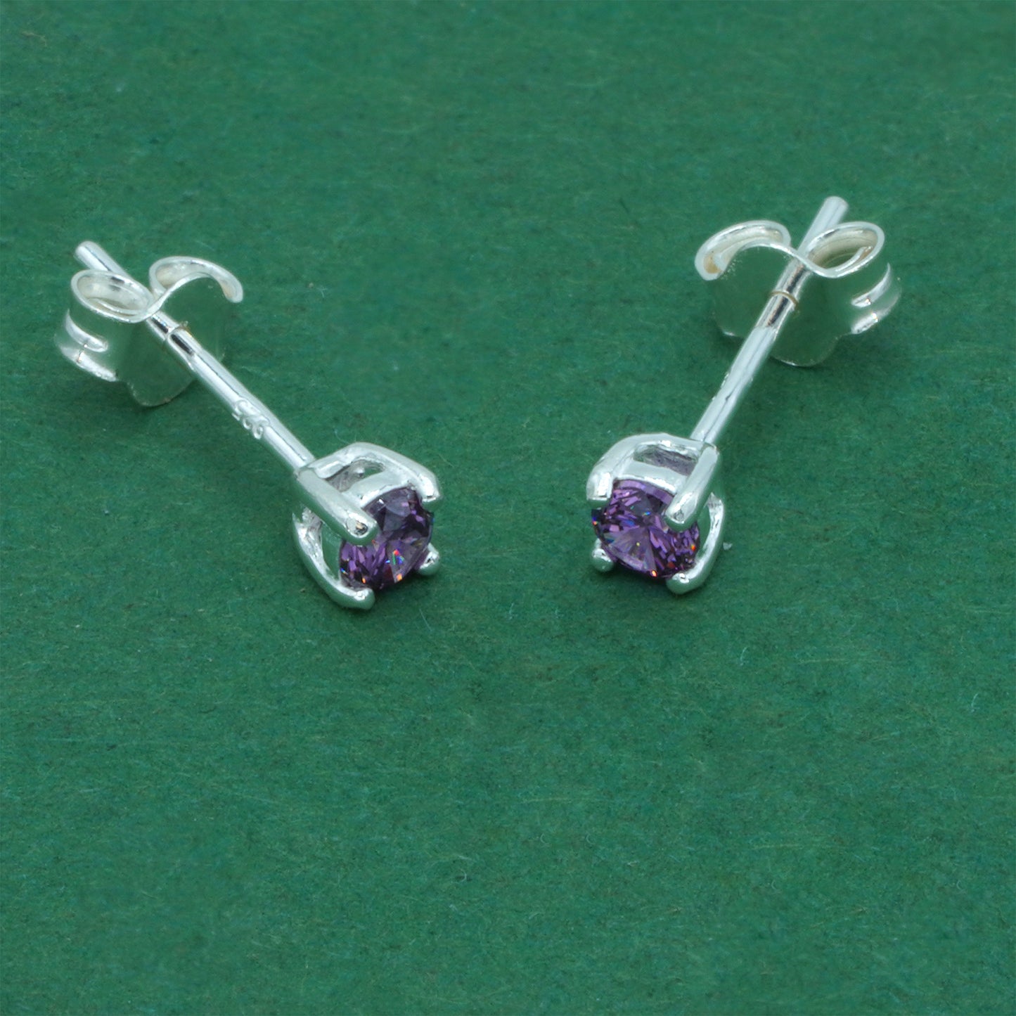925 Sterling Silver Amethyst CZ Stud Earrings 4mm, Light Purple Cubic Zirconia Studs, Minimal Dainty Crystal Earrings