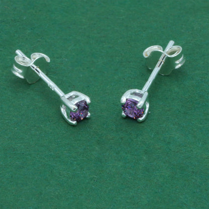925 Sterling Silver Amethyst CZ Stud Earrings 4mm, Light Purple Cubic Zirconia Studs, Minimal Dainty Crystal Earrings