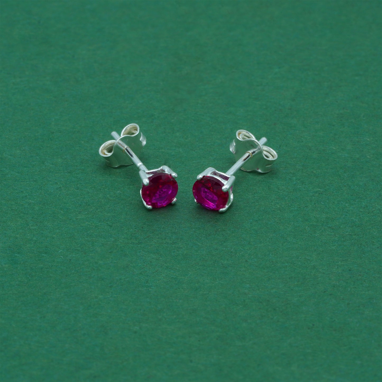 925 Sterling Silver Ruby CZ Stud Earrings 4mm, Magenta Cubic Zirconia Studs, Minimal Dainty Crystal Earrings