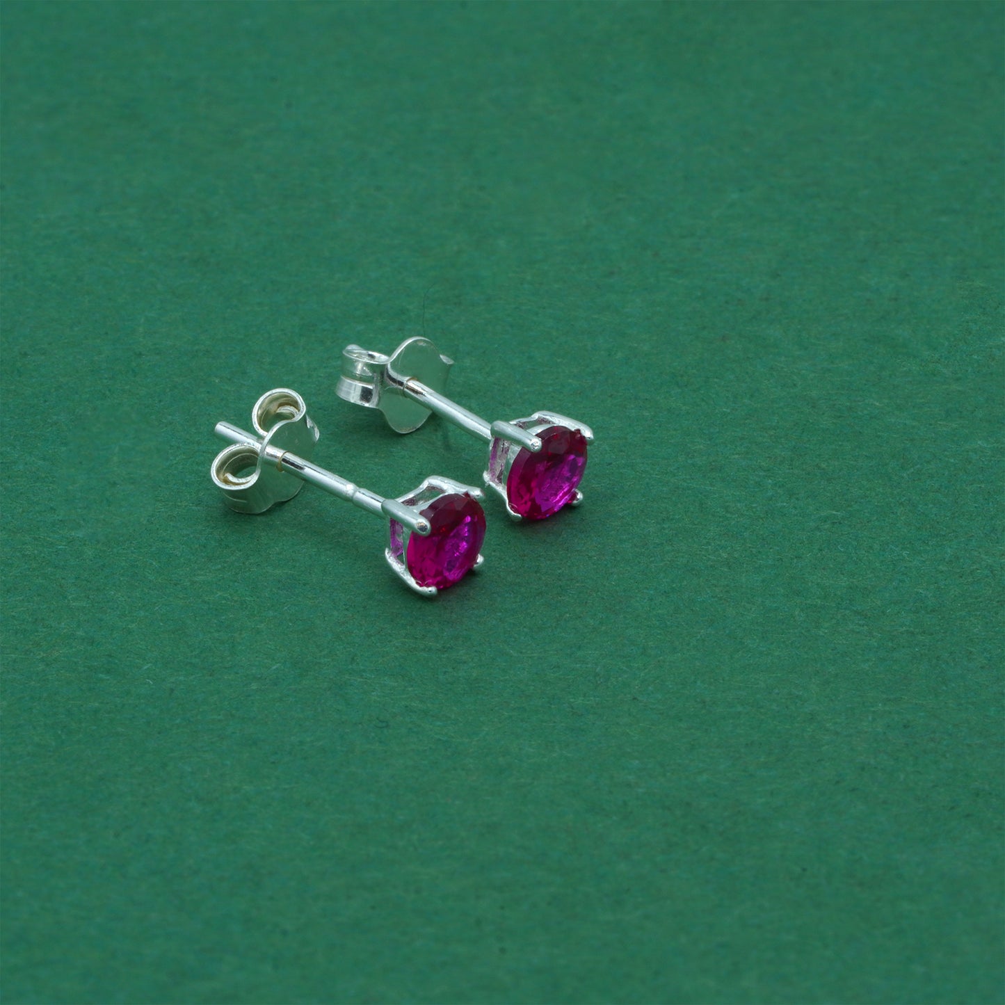 925 Sterling Silver Ruby CZ Stud Earrings 4mm, Magenta Cubic Zirconia Studs, Minimal Dainty Crystal Earrings