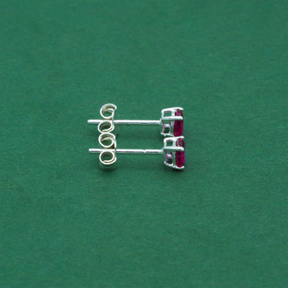 925 Sterling Silver Ruby CZ Stud Earrings 4mm, Magenta Cubic Zirconia Studs, Minimal Dainty Crystal Earrings