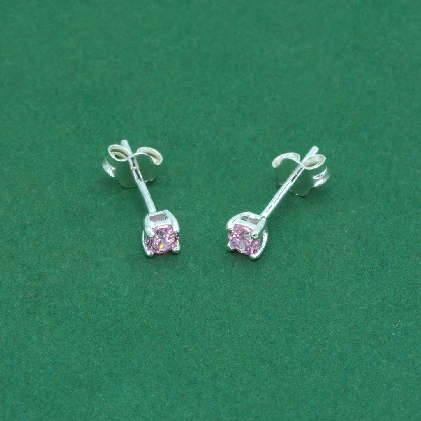 925 Sterling Silver Pink CZ Stud Earrings 4mm, Light Pink Tourmaline Style Cubic Zirconia Studs, Minimal Dainty Crystal Earrings