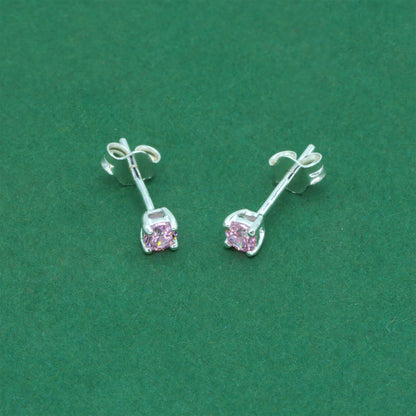 925 Sterling Silver Pink CZ Stud Earrings 4mm, Light Pink Tourmaline Style Cubic Zirconia Studs, Minimal Dainty Crystal Earrings