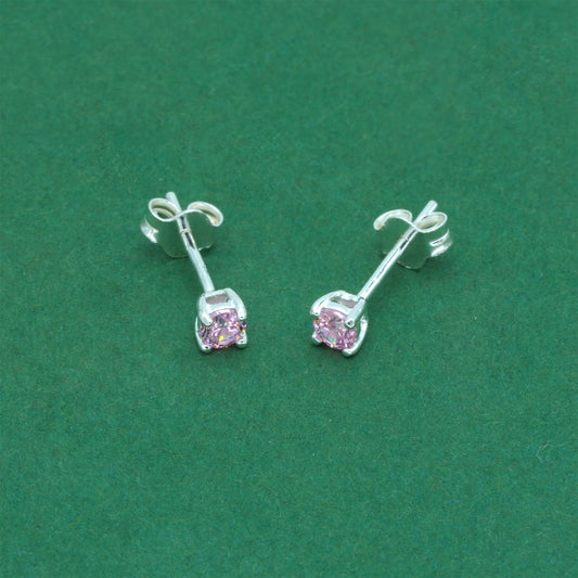 925 Sterling Silver Pink CZ Stud Earrings 4mm, Light Pink Tourmaline Style Cubic Zirconia Studs, Minimal Dainty Crystal Earrings