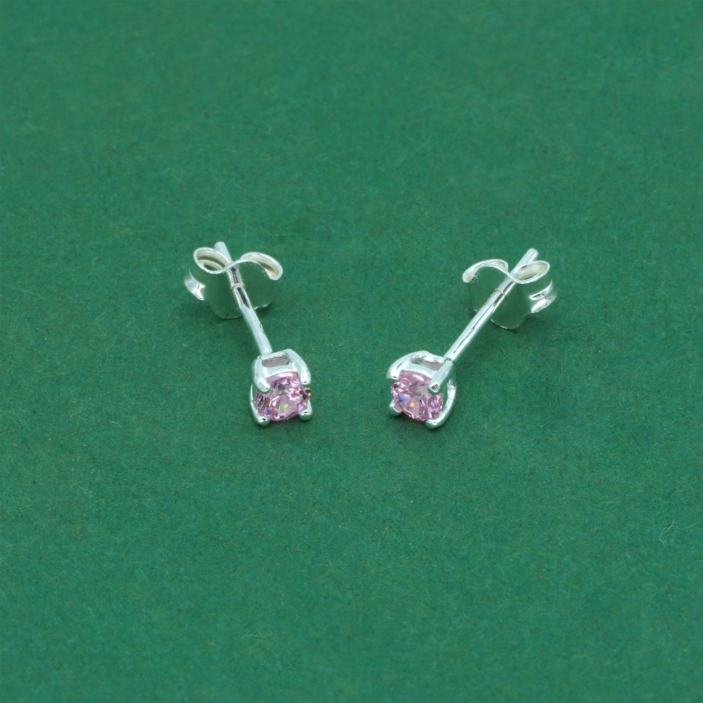 925 Sterling Silver Pink CZ Stud Earrings 4mm, Light Pink Tourmaline Style Cubic Zirconia Studs, Minimal Dainty Crystal Earrings