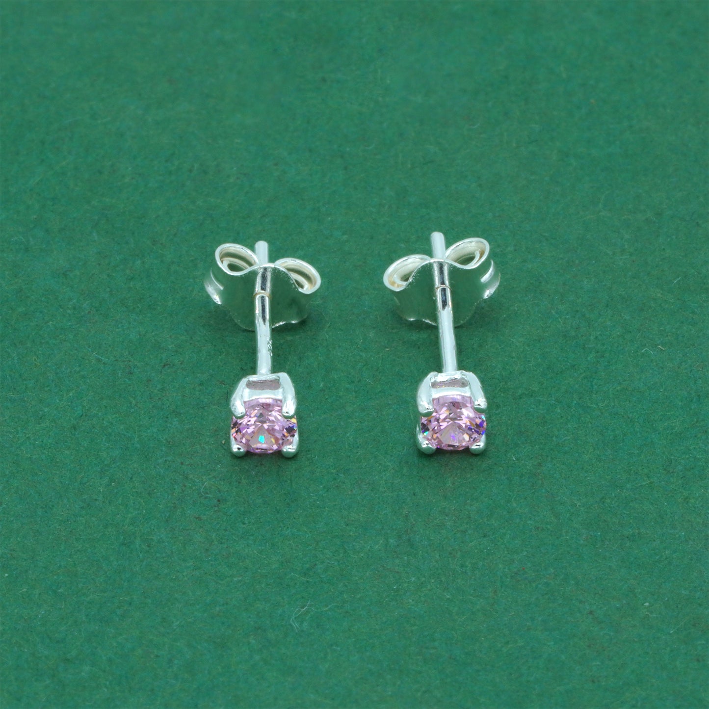 925 Sterling Silver Pink CZ Stud Earrings 4mm, Light Pink Tourmaline Style Cubic Zirconia Studs, Minimal Dainty Crystal Earrings
