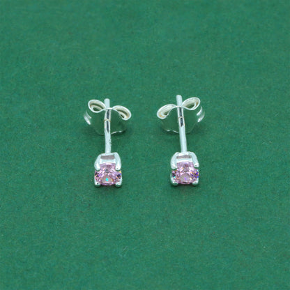 925 Sterling Silver Pink CZ Stud Earrings 4mm, Light Pink Tourmaline Style Cubic Zirconia Studs, Minimal Dainty Crystal Earrings