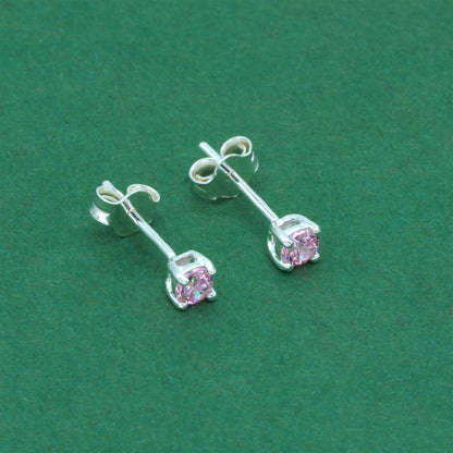 925 Sterling Silver Pink CZ Stud Earrings 4mm, Light Pink Tourmaline Style Cubic Zirconia Studs, Minimal Dainty Crystal Earrings