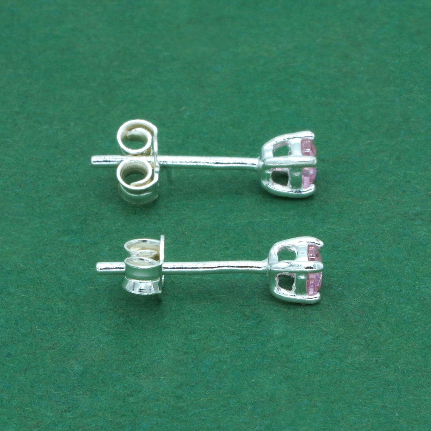 925 Sterling Silver Pink CZ Stud Earrings 4mm, Light Pink Tourmaline Style Cubic Zirconia Studs, Minimal Dainty Crystal Earrings